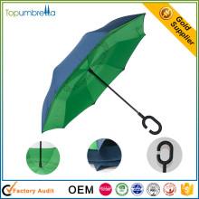 Exquisita artesanía Doble capa Manualmente Reverse plegable paraguas
